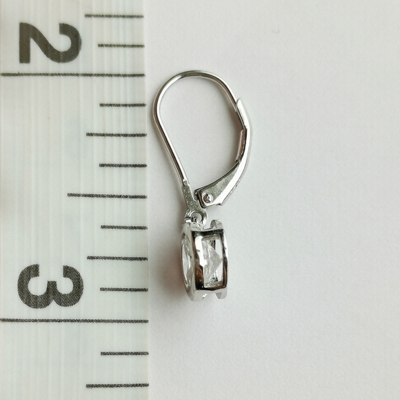 Sterling Silver CZ Dangle Lever Back Earrings - Picture 6 of 8